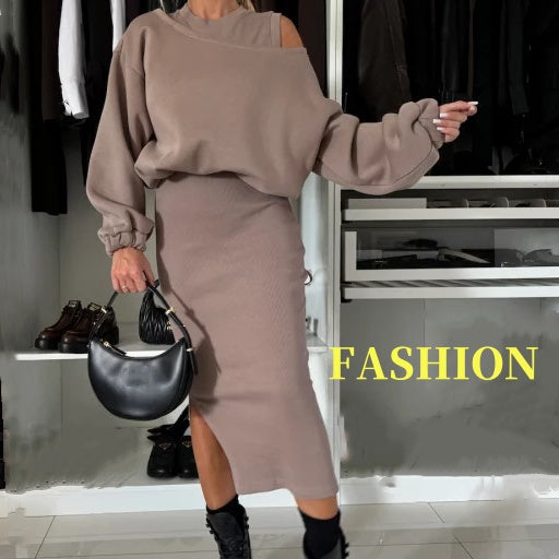 🍂40% de réduction🍂Ensemble 2 pièces sweat-shirt et robe sans manches pour femme