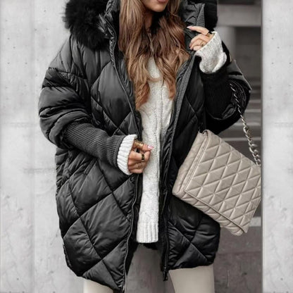 🎅Winter Sale Limited Time Half Price🎁Women's Knit Sleeve Patchwork Mid-Length Parka Coat ❄️