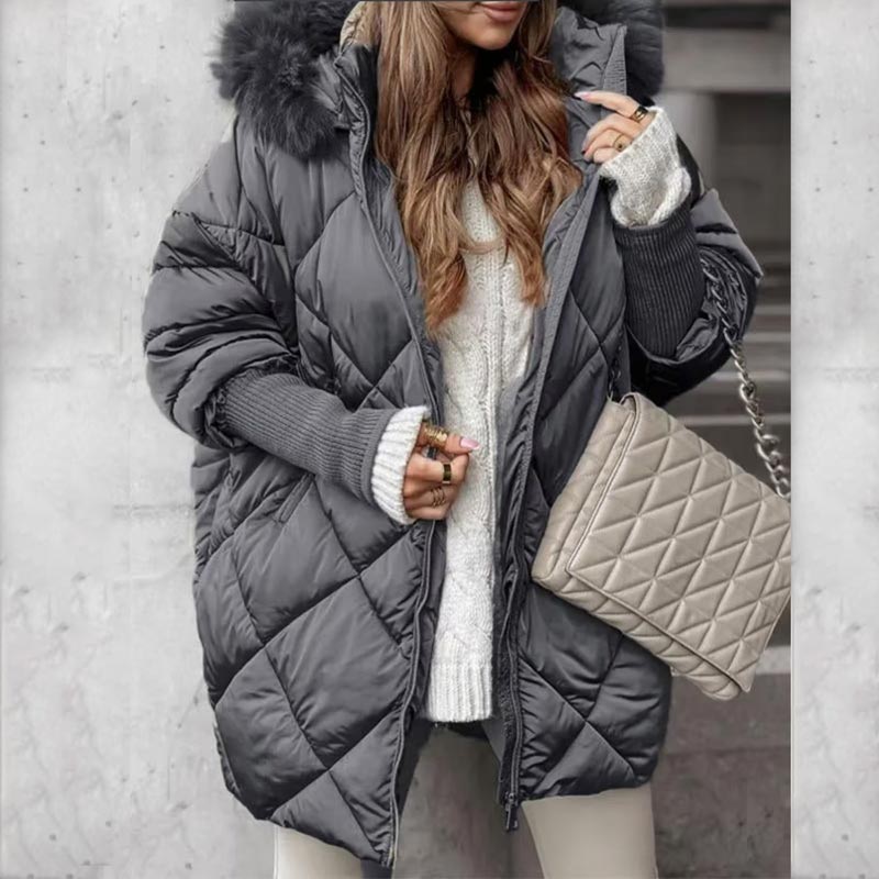 🎅Winter Sale Limited Time Half Price🎁Women's Knit Sleeve Patchwork Mid-Length Parka Coat ❄️