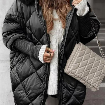 🎅Winter Sale Limited Time Half Price🎁Women's Knit Sleeve Patchwork Mid-Length Parka Coat ❄️