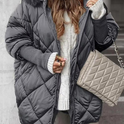 🎅Winter Sale Limited Time Half Price🎁Women's Knit Sleeve Patchwork Mid-Length Parka Coat ❄️