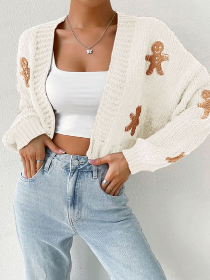 🎅Christmas limited time half price🔥[super soft]😍Women's Cartoon Printed Drop Shoulder Short Cardigan Sweater