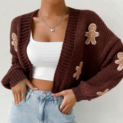 🎅Christmas limited time half price🔥[super soft]😍Women's Cartoon Printed Drop Shoulder Short Cardigan Sweater