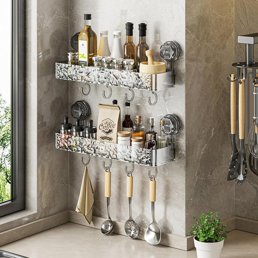 Wall Mounted Removable Suction Cup Shelf with Hooks