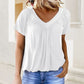 Women's Casual Pleated V-Neck Short-Sleeve Top
