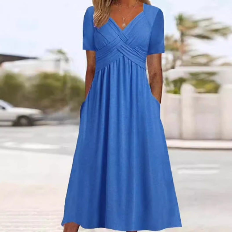 🍀Women’s V-Neck Short Sleeve Long Dresses