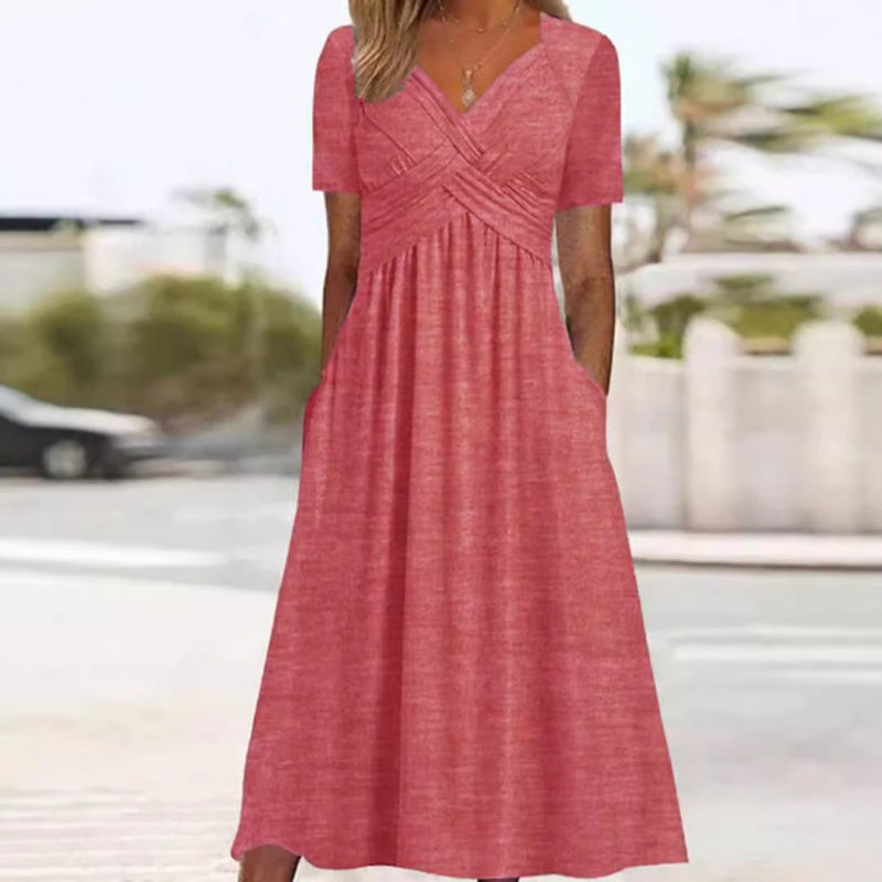 🍀Women’s V-Neck Short Sleeve Long Dresses