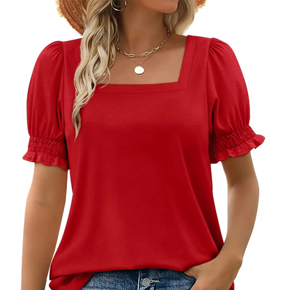 🍃Women's Casual Square Neck Smocked Sleeve T-Shirt