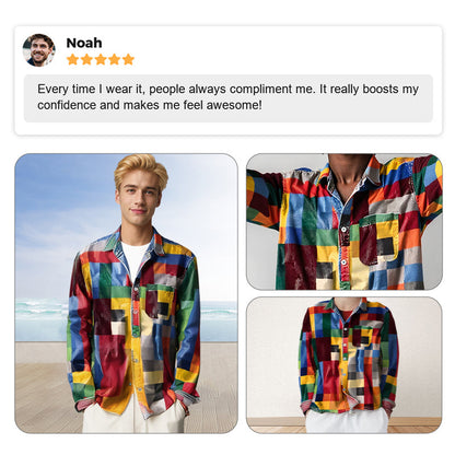 Rainbow Plaid Retro Lapel Shirt with Pockets