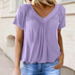 Women's Casual Pleated V-Neck Short-Sleeve Top