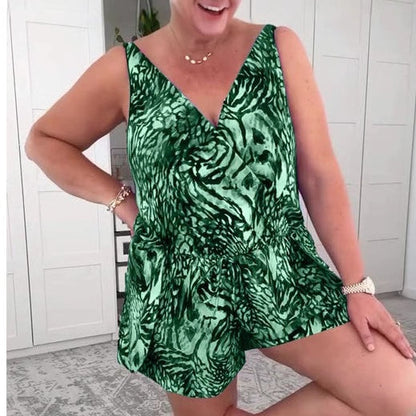 🩱 Sleeveless V-Neck Printed Swimsuit