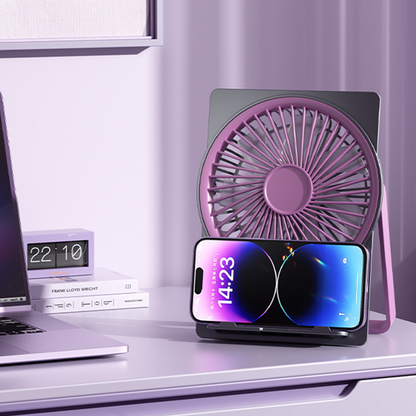 Powerful Breeze Slim Card Fan - 6 Speed, USB Charging and Cell Phone Holder