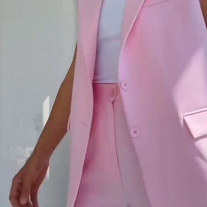 💖Women’s Stylish Sleeveless Blazer & High-Waisted Pants Set