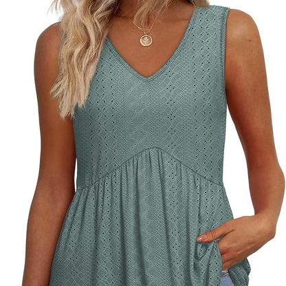 Women’s Casual V-Neck Floral Ruffles Sleeveless Top