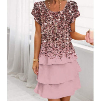Women's Summer Round Neck Floral Printed Cake Dress