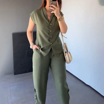 Women’s Cap Sleeve Top Cropped Pants 2-Piece Outfits