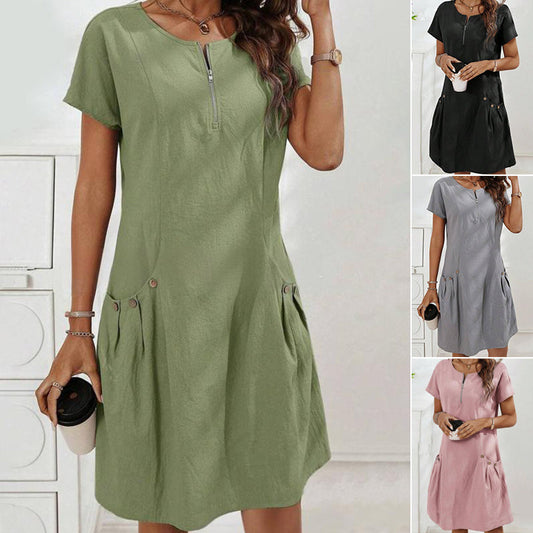 Women's Half-Zip Button Pocket Dress