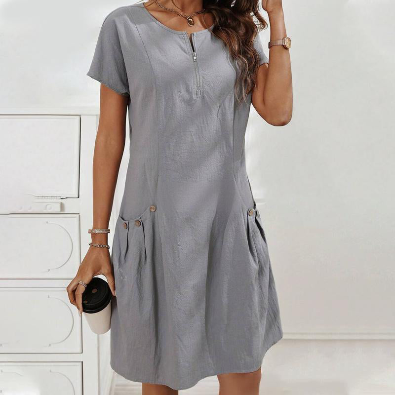 Women's Half-Zip Button Pocket Dress