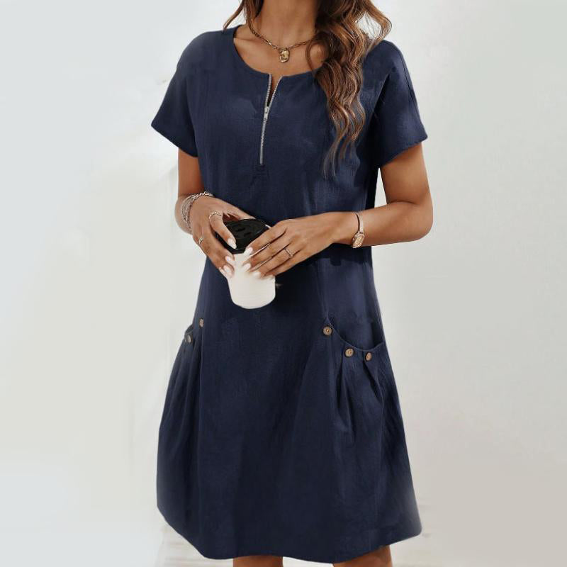 Women's Half-Zip Button Pocket Dress
