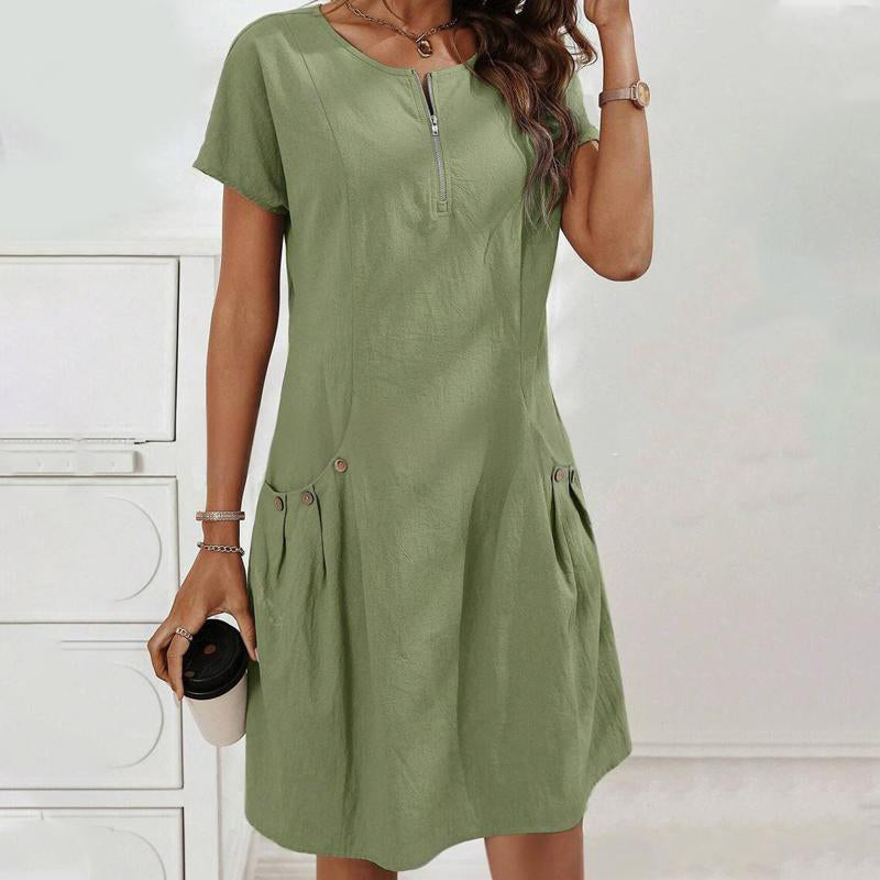 Women's Half-Zip Button Pocket Dress