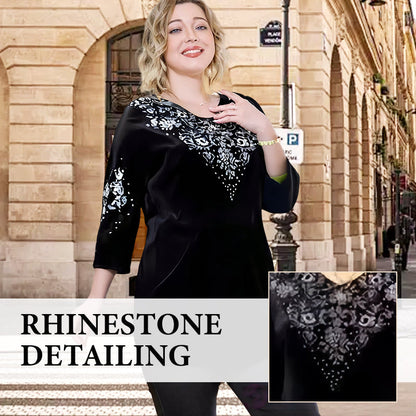 Women's Velvet Rhinestone Top & Pants Set