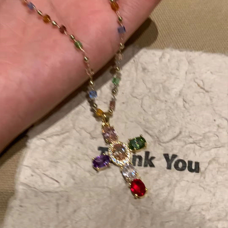 💜Colorful Rhinestone Cross Pendant Necklaces