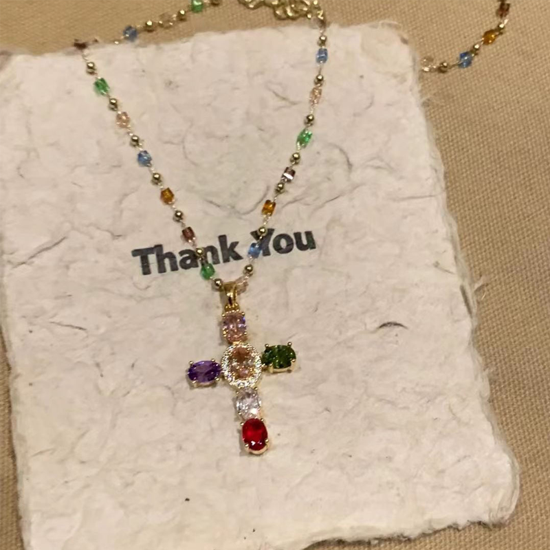 💜Colorful Rhinestone Cross Pendant Necklaces