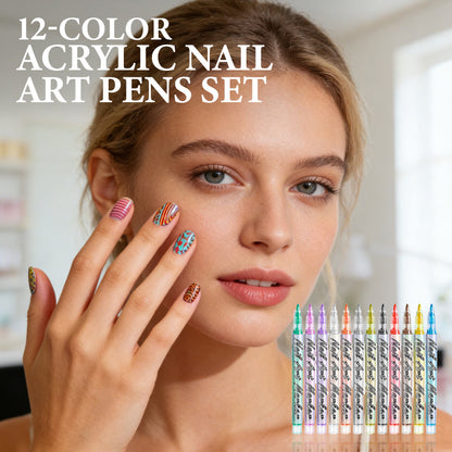 🎨 12-Color Acrylic Nail Art Pens – Vibrant Pigments, Fine Tips & Easy DIY Designs ✨🖌️
