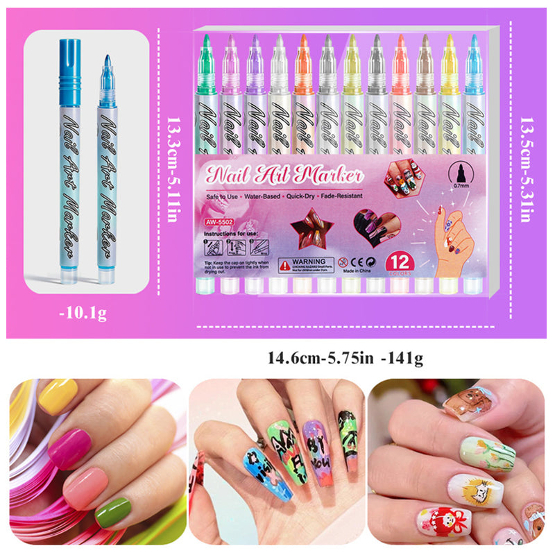 🎨 12-Color Acrylic Nail Art Pens – Vibrant Pigments, Fine Tips & Easy DIY Designs ✨🖌️