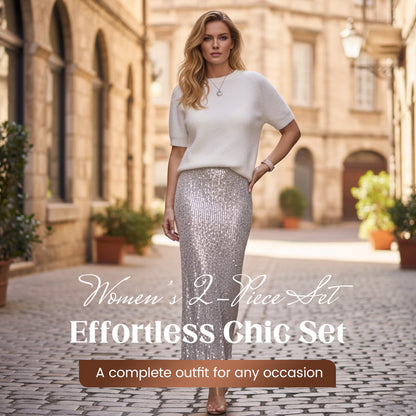 ✨👚Women’s Knit Top and Sequin Skirt 2-Piece Set💕