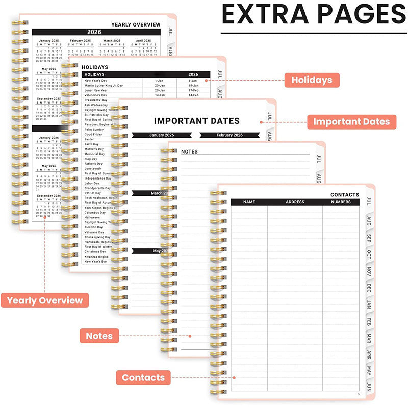 2026 Spiral Bound A5 Planner with Monthly Tabs