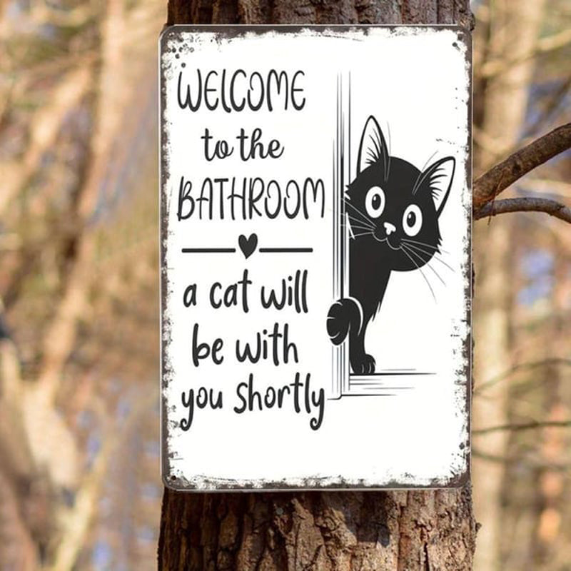 Cute Cat Bathroom Decor Sign