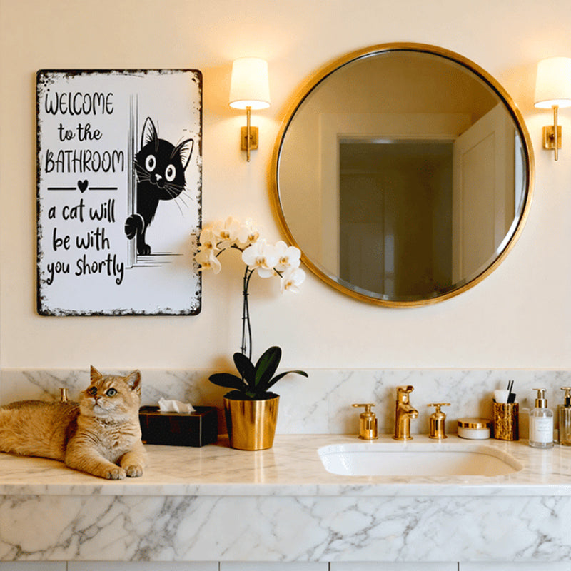 Cute Cat Bathroom Decor Sign
