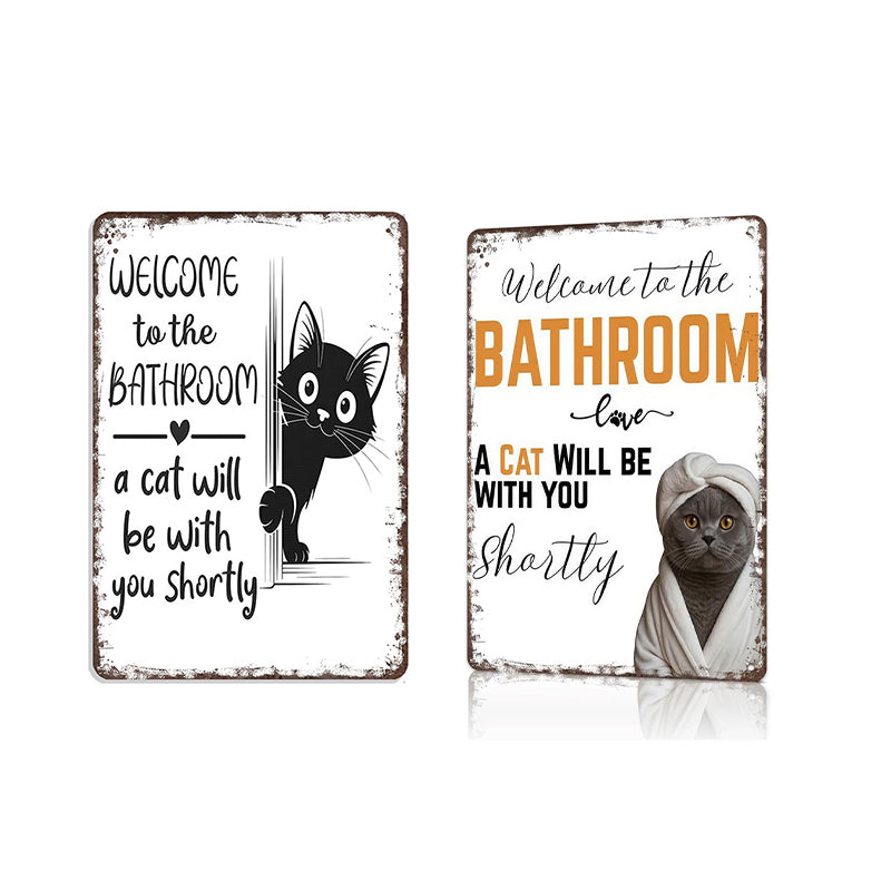 Cute Cat Bathroom Decor Sign