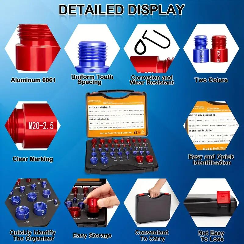 Nut & Bolt Thread Checker Kit for Inspection of Fixed Bolts or Threaded Holes