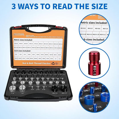 Nut & Bolt Thread Checker Kit for Inspection of Fixed Bolts or Threaded Holes