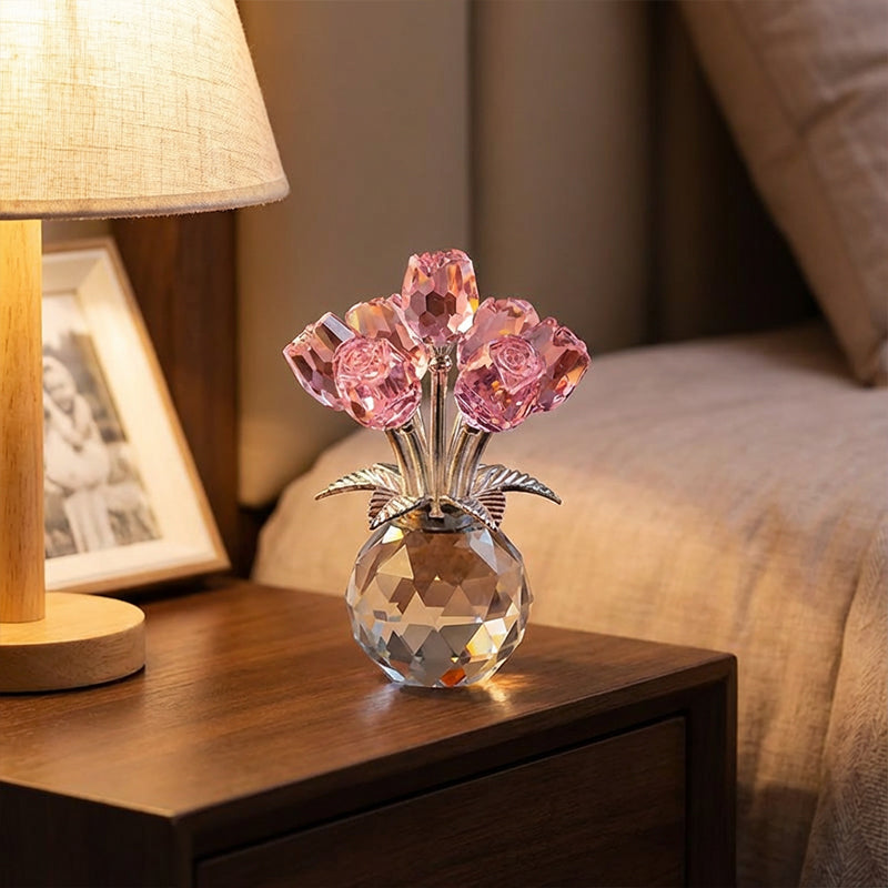 Everlasting Crystal Rose Flower Figurine in Vase