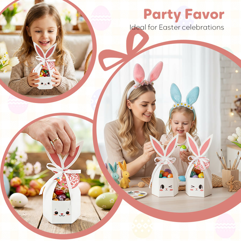 10PCS Easter Bunny Treat Boxes with Ribbons & Tags