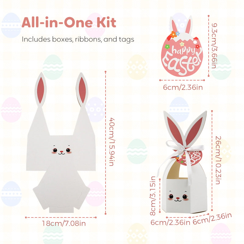 10PCS Easter Bunny Treat Boxes with Ribbons & Tags