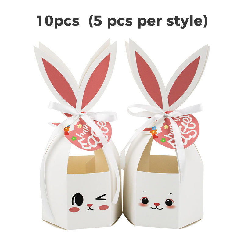 10PCS Easter Bunny Treat Boxes with Ribbons & Tags