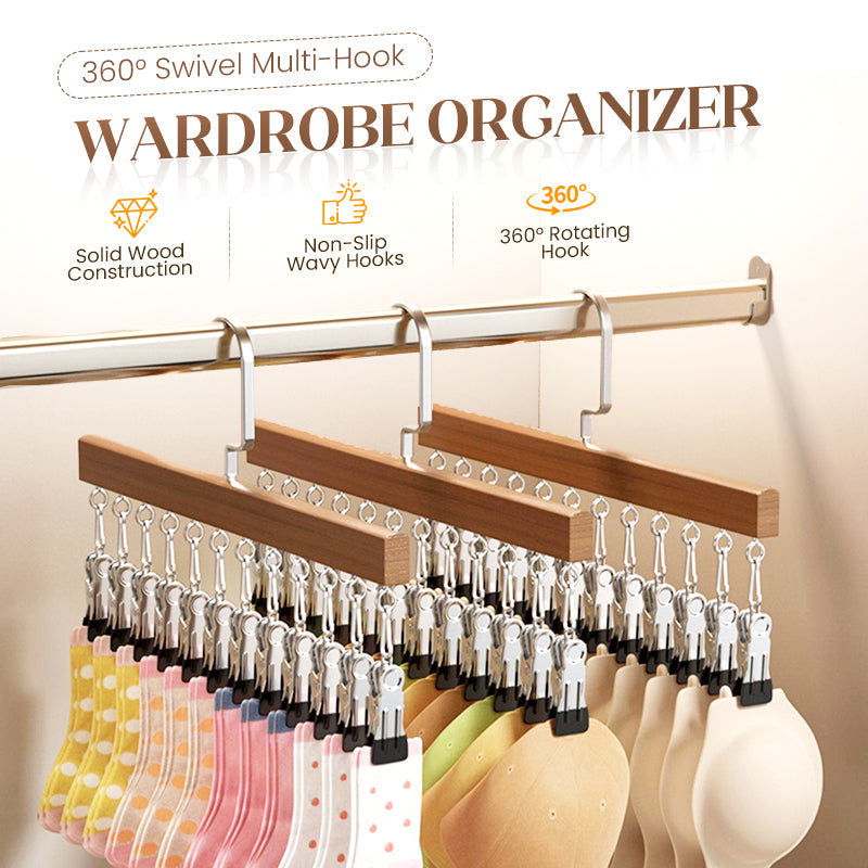 👕360° Swivel Multi-Hook Wardrobe Organizer--10 clips