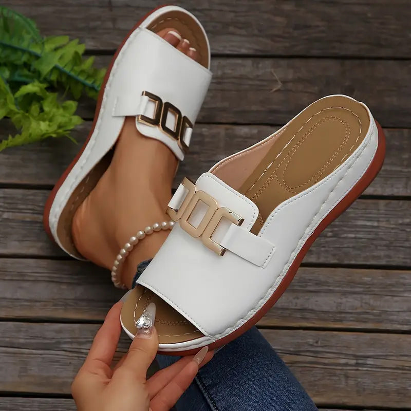 Artificial Leather Open Toe Slippers