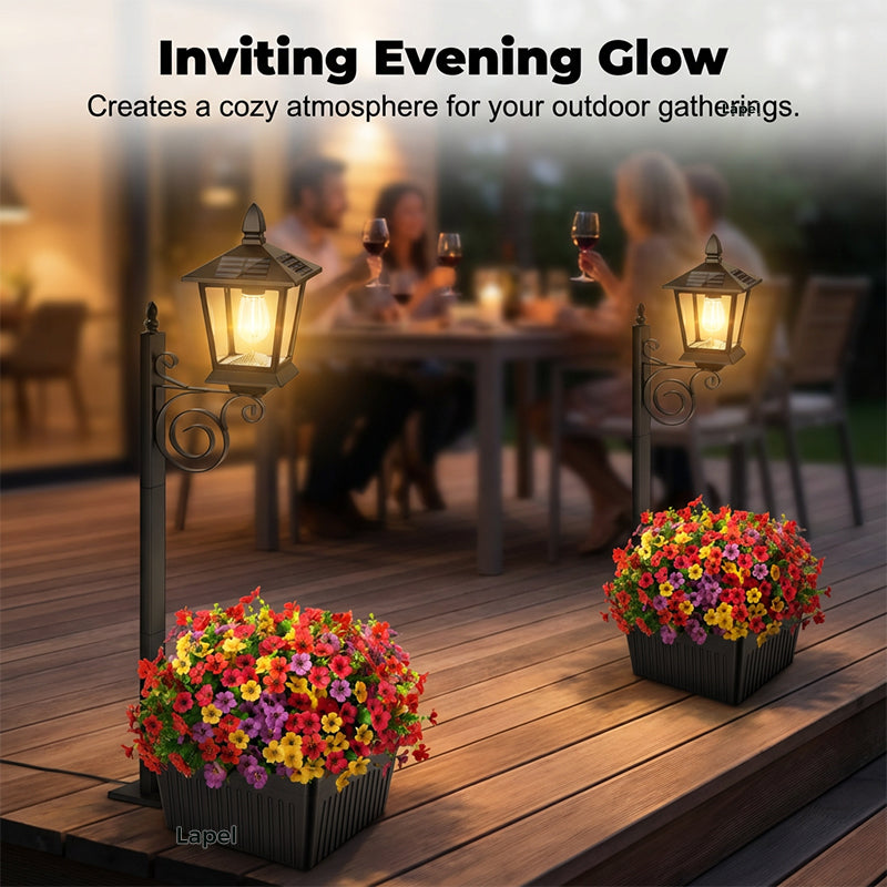Outdoor Solar Garden Light with Planter Base – Vintage Warm Glow, All-Weather Iron Design & Dual Function 🌸🌙