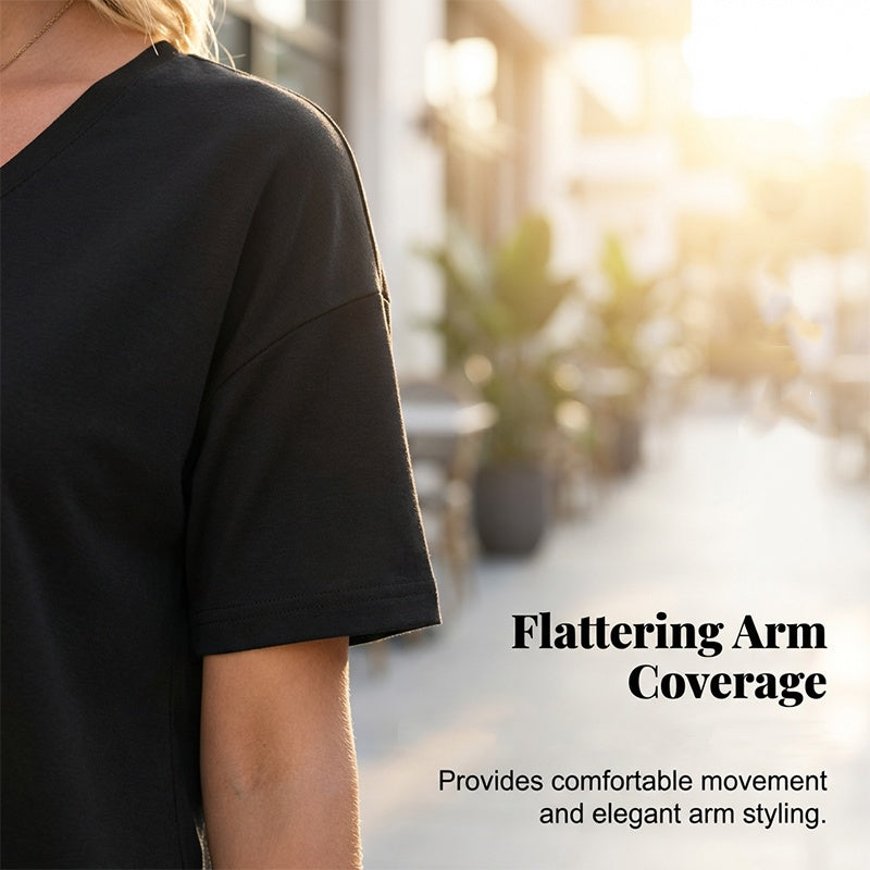 Women's Half Sleeve V-Neck Top with Patchwork Hem