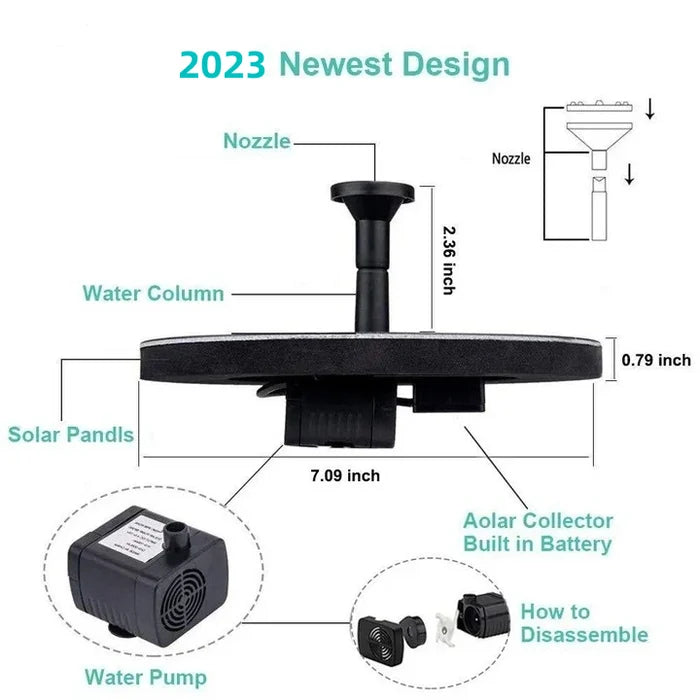 🎁Solar Fountain, Solar Powered Bird Bath Fountain Pump with 4 Nozzles 1.4W Solar Panel Kit Water Pump, Outdoor Watering Submersible Pump for Pond, Pool, Garden, Fish Tank