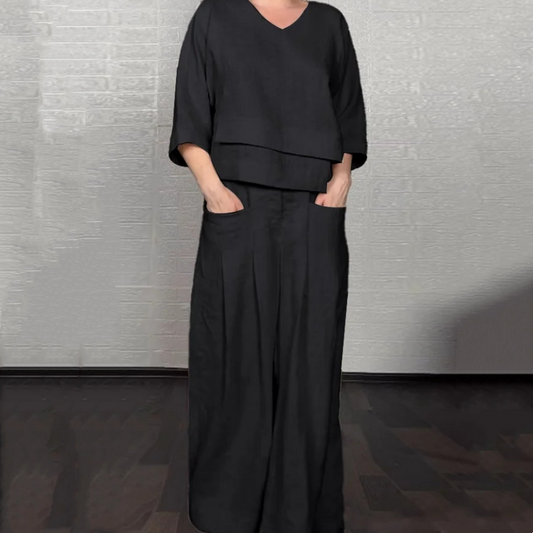 Irregular Hem Cotton Linen Short Sleeve Casual 2-Piece Set