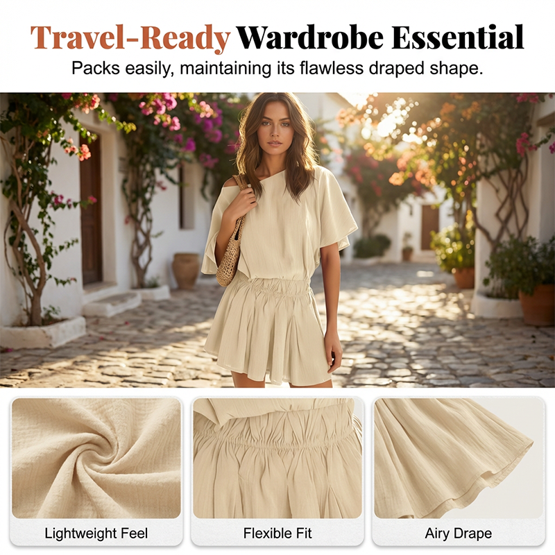👗Women's Casual Flowy Mini Dress – Batwing Sleeves, Elastic Waist & Breezy Fit – Effortless Summer Style ☀️