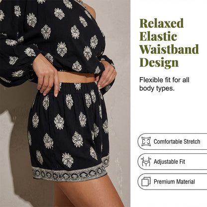 🌴👙 Bohemian Off-Shoulder Jumpsuit Set – Vintage Print & Pockets – Relaxed Vacation Romper 📸