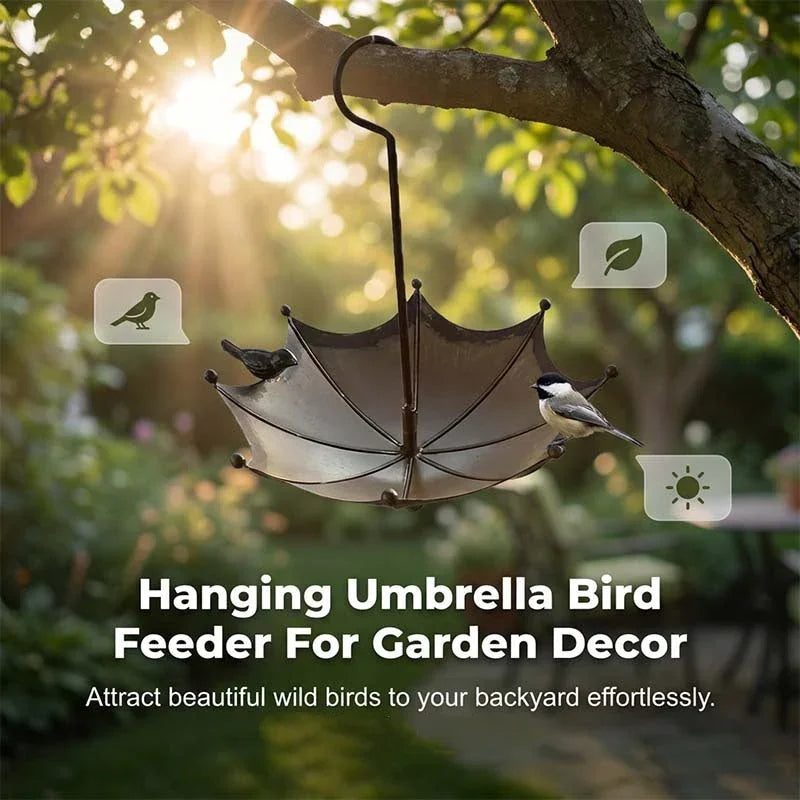 🐦Hanging Umbrella Bird Feeder & Bath – Dual-Use, Rust-Resistant, Vintage Style & Perfect for Garden Decor ☂️