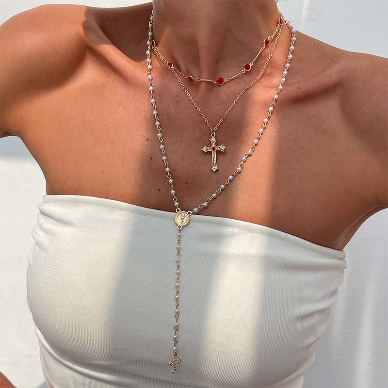 🌸Layered Gold Cross Necklaces for Women